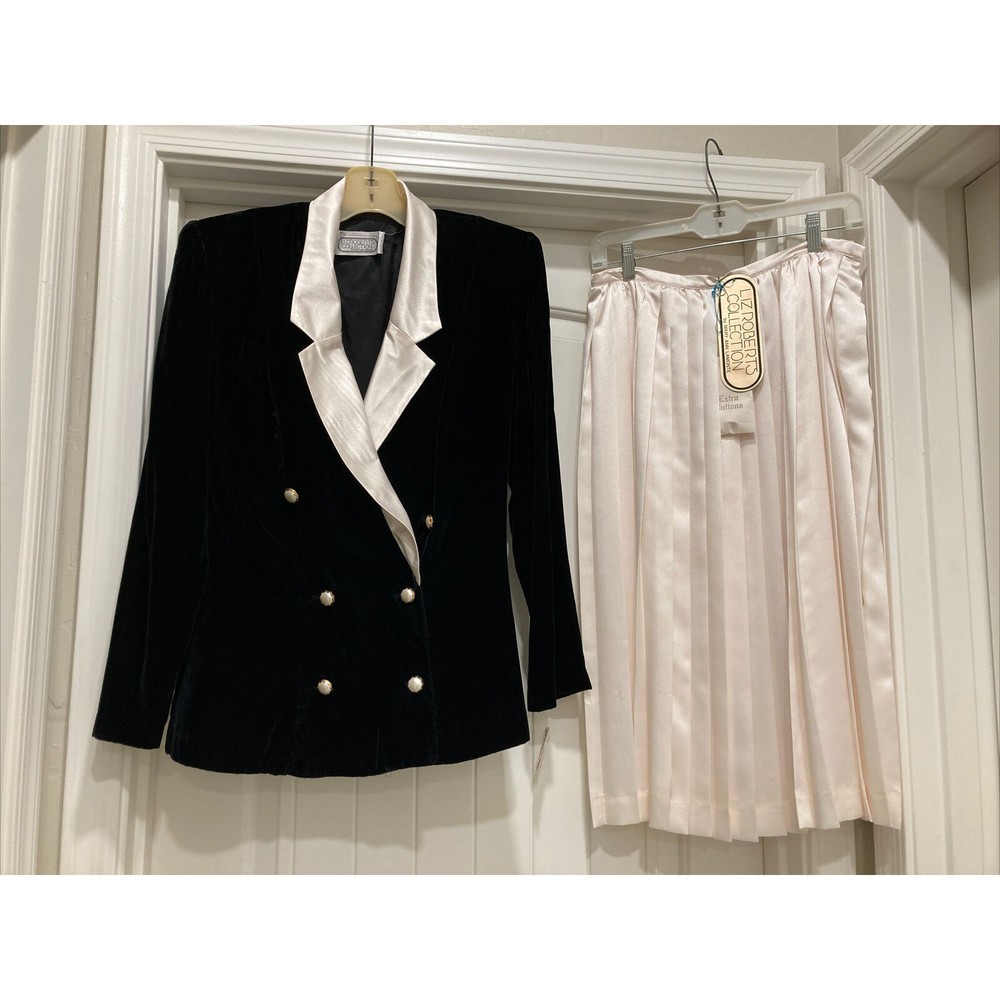 Liz Roberts Coll. 2 Piece Evening Pleated Skirt Velvet Jacket SZ 11/12 Vtg Tags